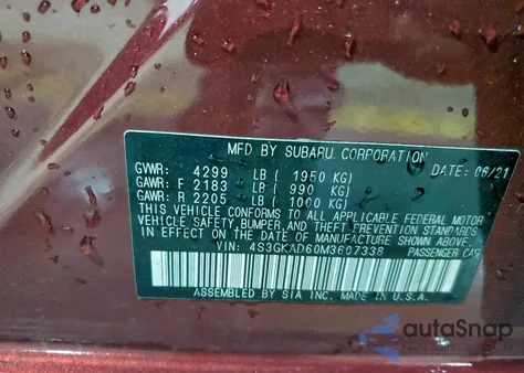 2021 Subaru Impreza Premium z USA, uszkodzony, nr VIN 4S3GKAD60M3607338